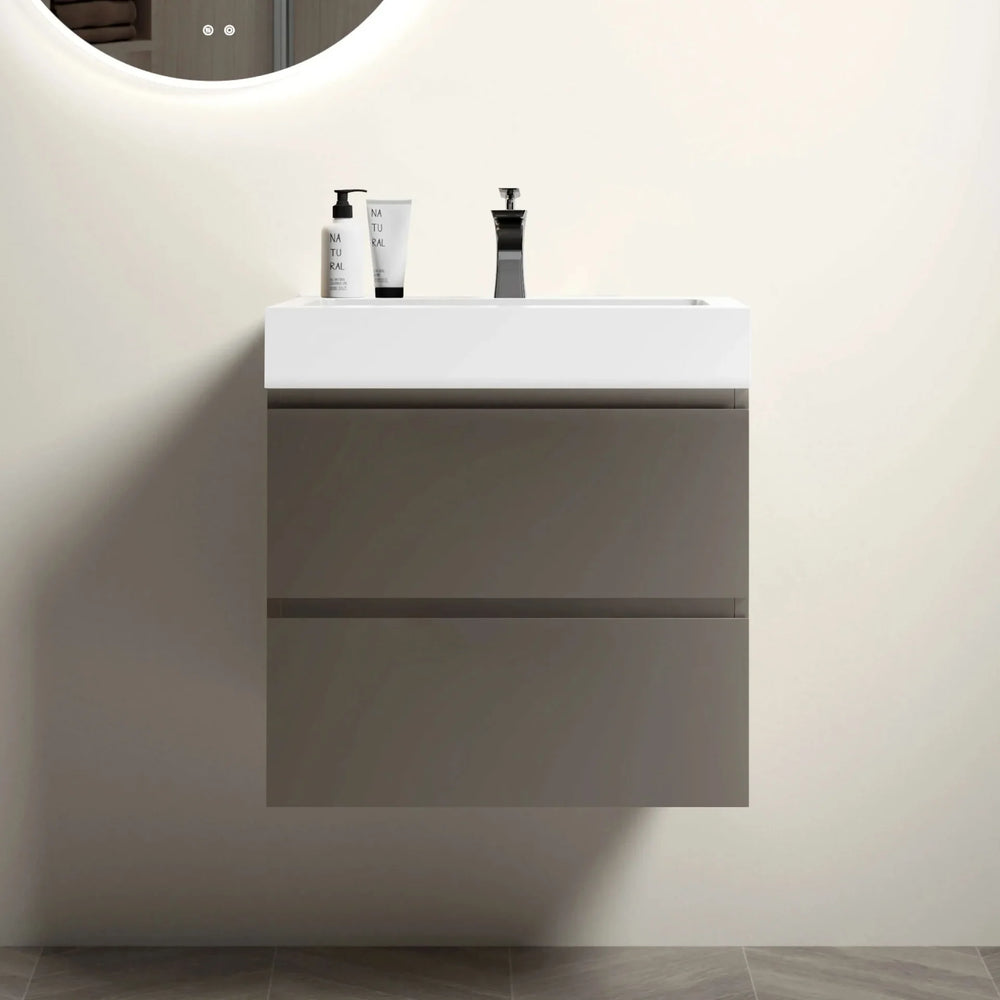 Bathroom Vanity Gray Particle Board Wall Mounted Sink Cabinet for Modern Bath Media 1