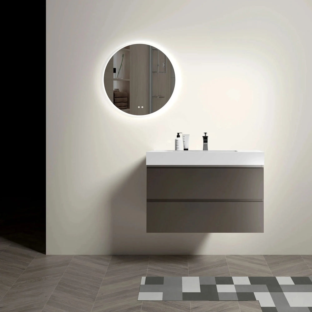 Bathroom Vanity Gray Wall Mounted With Sink & Large Storage Cabinet Media 2
