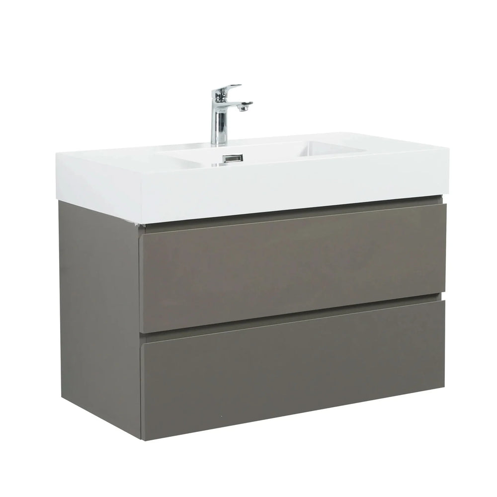 Bathroom Vanity Gray Wall Mounted With Sink & Large Storage Cabinet Media 7
