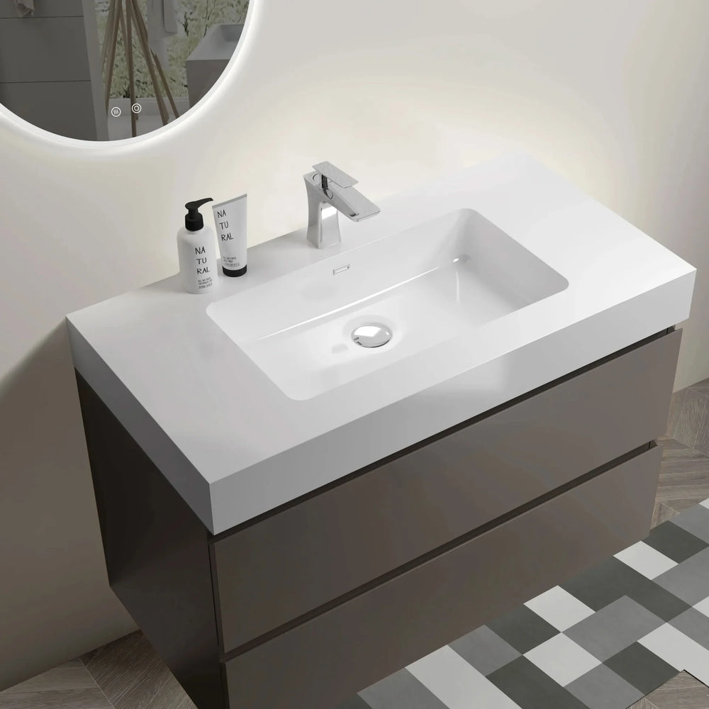 Bathroom Vanity Gray Wall Mounted With Sink & Large Storage Cabinet Media 6