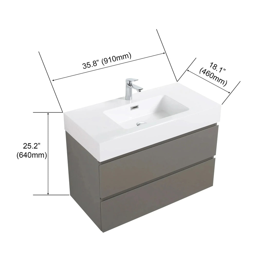 Bathroom Vanity Gray Wall Mounted With Sink & Large Storage Cabinet Media 5