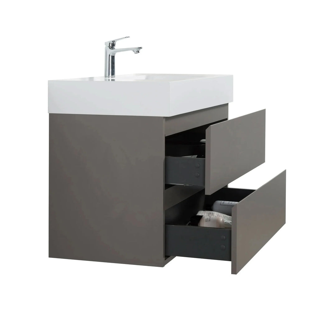 Bathroom Vanity Gray Wall Mounted With Sink & Large Storage Cabinet Media 3