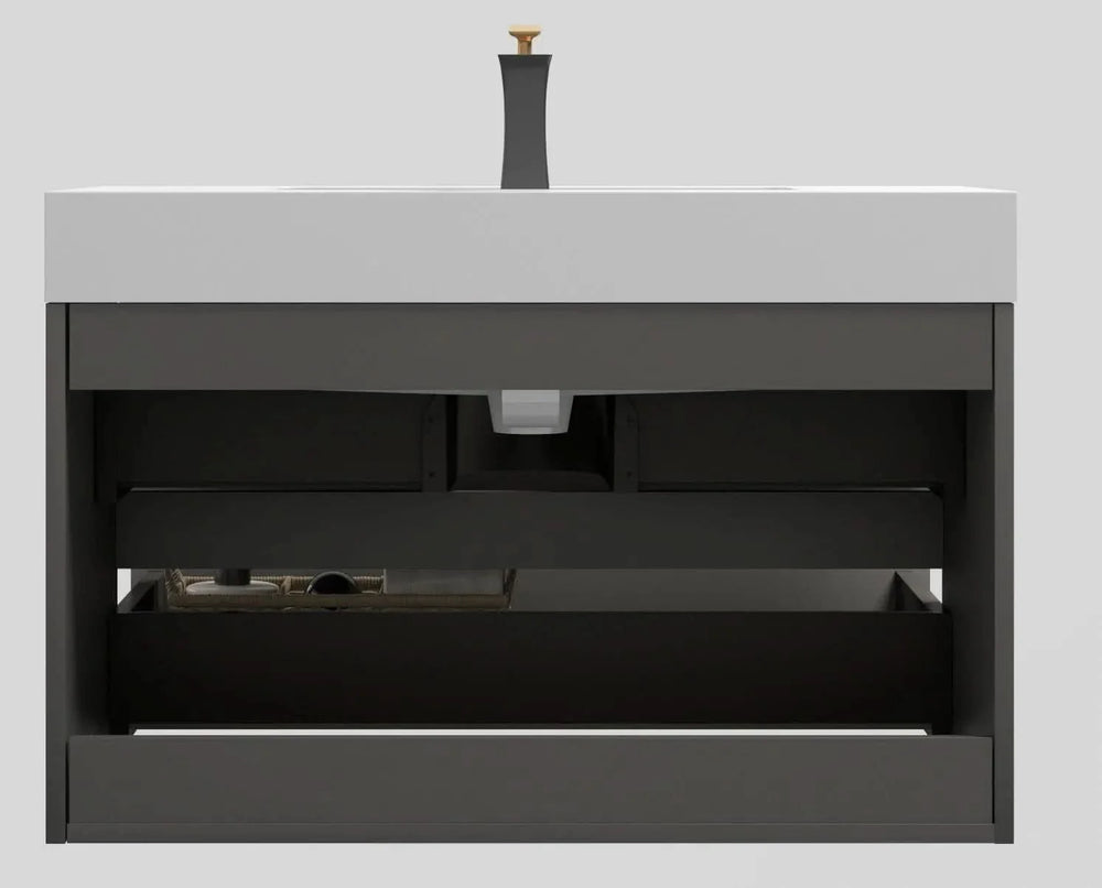 Bathroom Vanity Gray Wall Mounted With Sink & Large Storage Cabinet Media 8