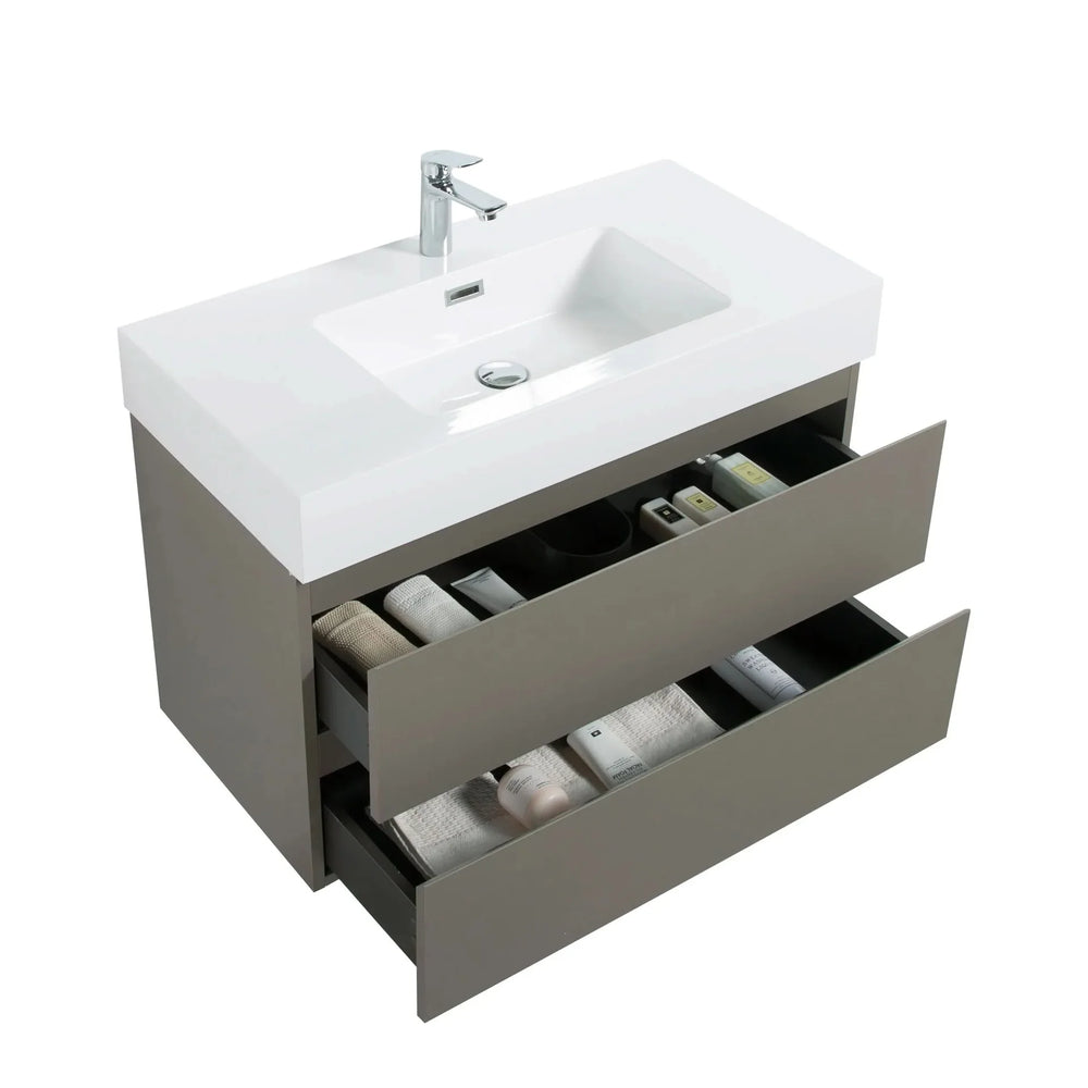Bathroom Vanity Gray Wall Mounted With Sink & Large Storage Cabinet Media 4