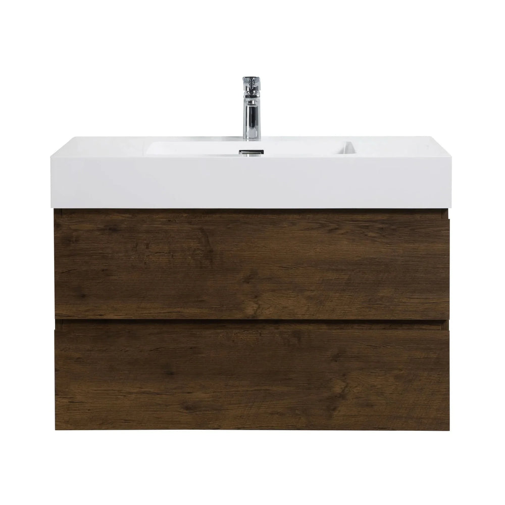Bathroom Vanity Walnut Wood Wall Mounted Floating With Large Storage Media 4