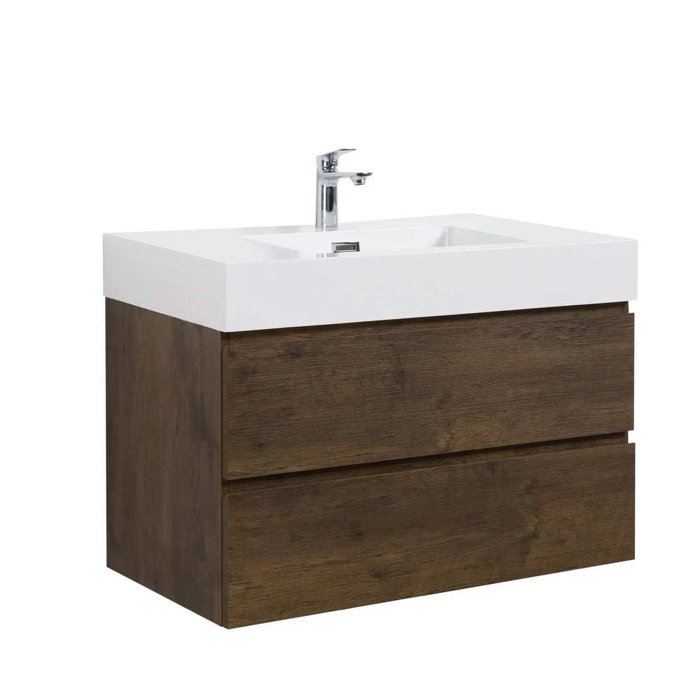 Bathroom Vanity Walnut Wood Wall Mounted Floating With Large Storage Media 8