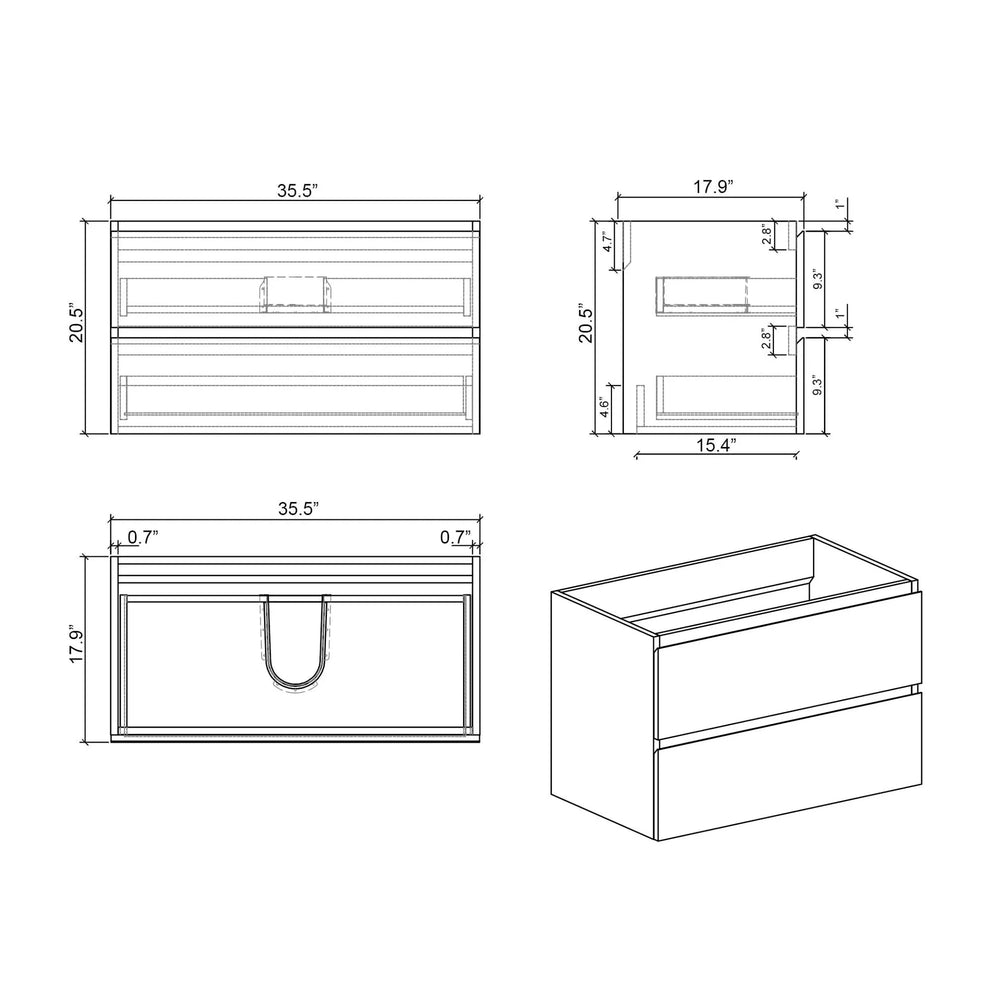 Bathroom Vanity Walnut Wood Wall Mounted Floating With Large Storage Media 12