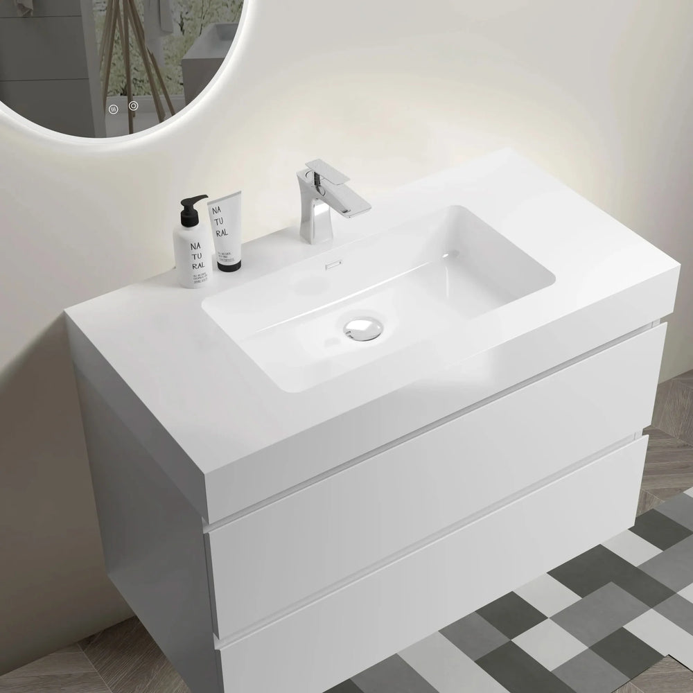 Alice 36' White Bathroom Vanity with Sink, Large Storage Wall Mounted Floating Bathroom Vanity for Modern Bathroom, One-Piece White Sink Basin without Drain and Faucet, Pre-assembled - DTY Store