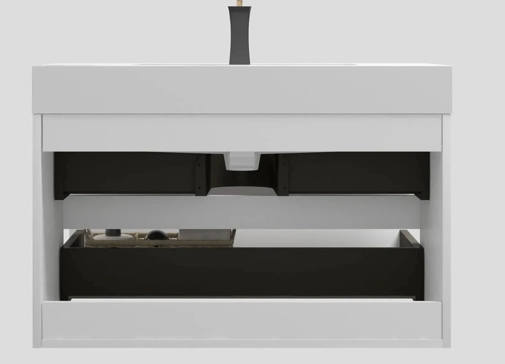 Bathroom Vanity White Wall Mount Floating Space-Saving Storage With Sink Media 8