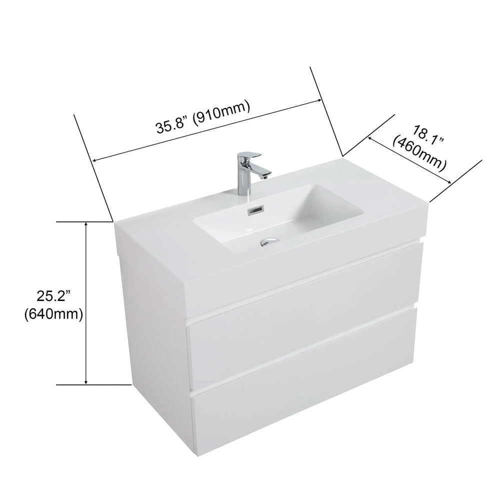 Alice 36' White Bathroom Vanity with Sink, Large Storage Wall Mounted Floating Bathroom Vanity for Modern Bathroom, One-Piece White Sink Basin without Drain and Faucet, Pre-assembled - DTY Store