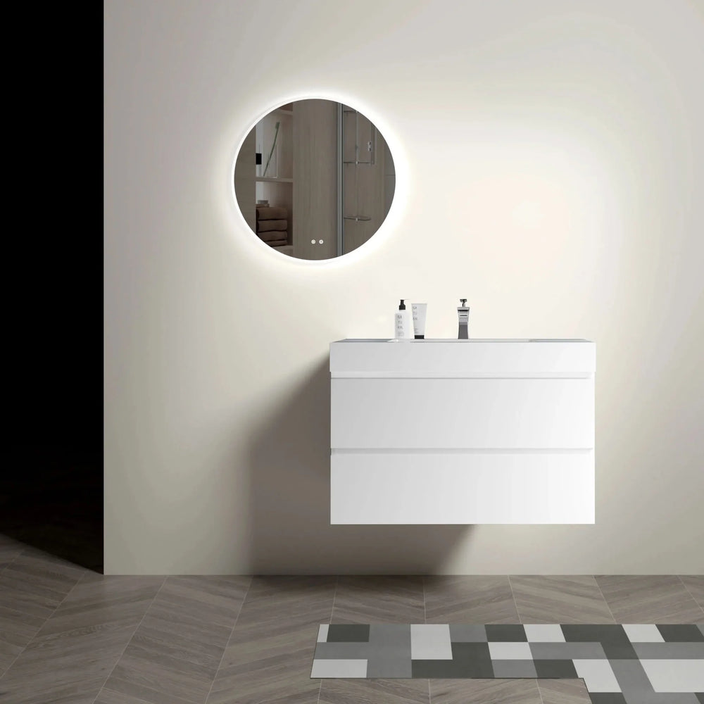 Alice 36' White Bathroom Vanity with Sink, Large Storage Wall Mounted Floating Bathroom Vanity for Modern Bathroom, One-Piece White Sink Basin without Drain and Faucet, Pre-assembled- DTY Store