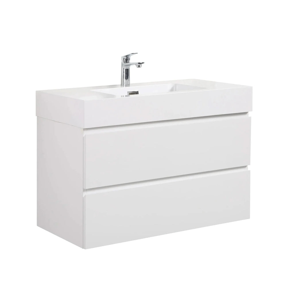 Alice 36' White Bathroom Vanity with Sink, Large Storage Wall Mounted Floating Bathroom Vanity for Modern Bathroom, One-Piece White Sink Basin without Drain and Faucet, Pre-assembled - DTY Store