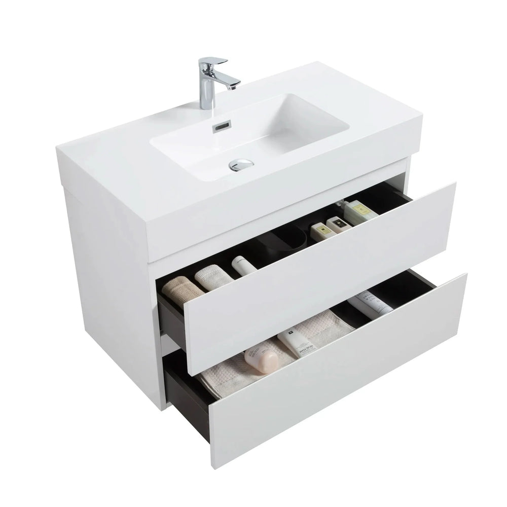 Bathroom Vanity White Wall Mount Floating Space-Saving Storage With Sink Media 7