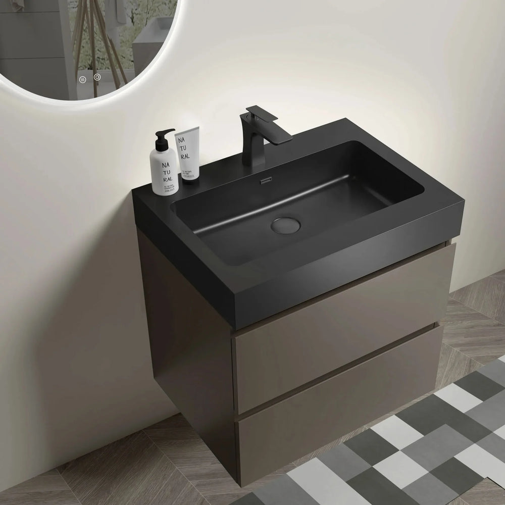 Wall Mounted Bathroom Vanity Melamine Gray Finish With Large Storage Media 5