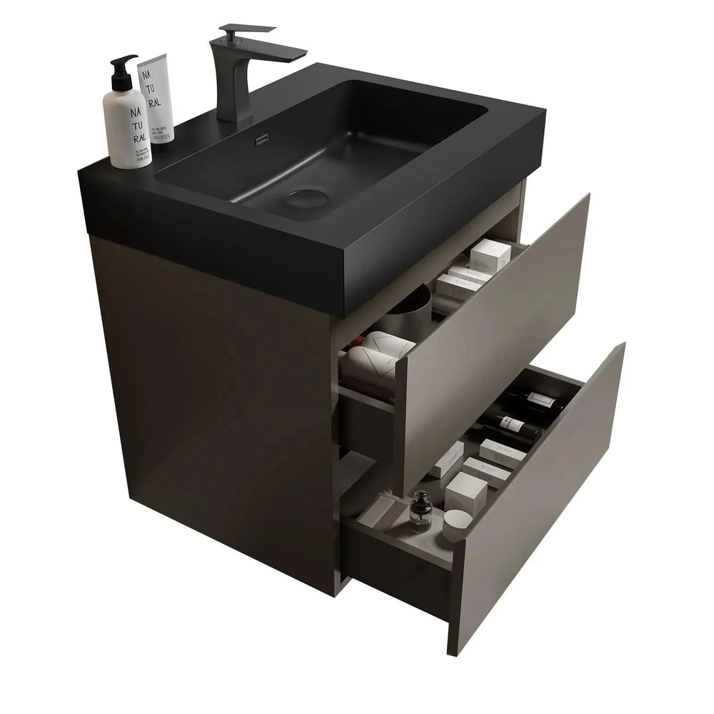Wall Mounted Bathroom Vanity Melamine Gray Finish With Large Storage Media 1