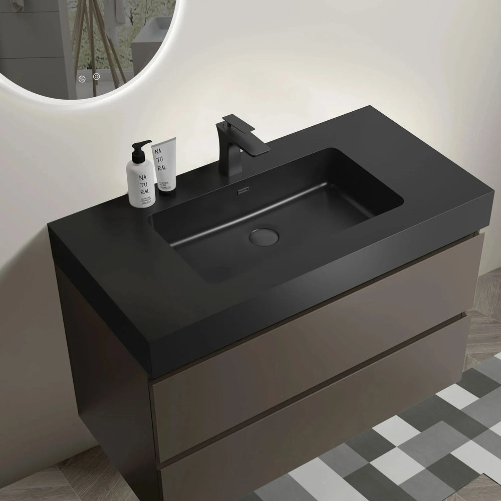 Bathroom Vanity Engineered Stone Basin & Large Storage Wall Mounted Media 5