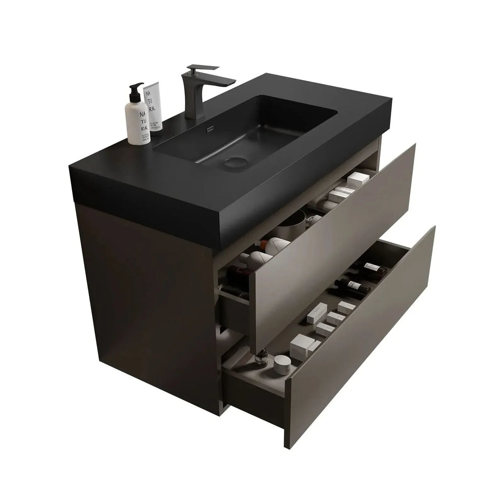 Bathroom Vanity Engineered Stone Basin & Large Storage Wall Mounted Media 1
