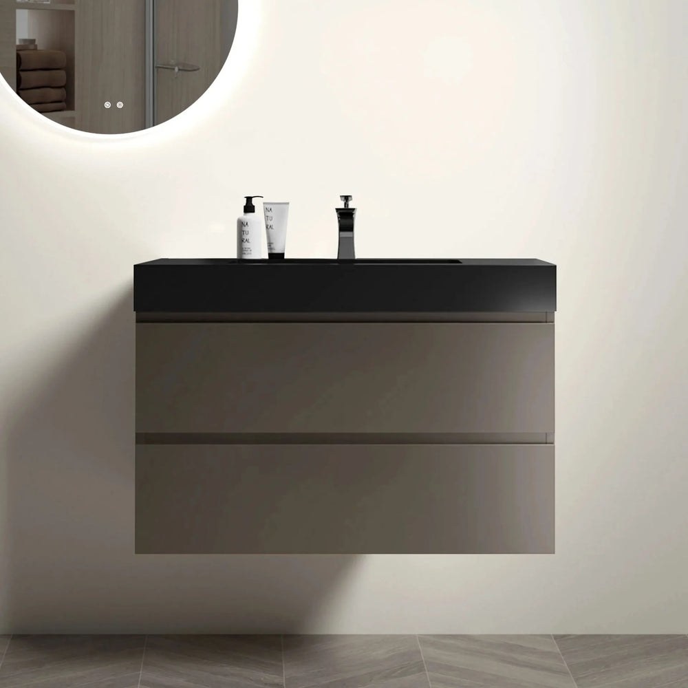 Bathroom Vanity Engineered Stone Basin & Large Storage Wall Mounted Media 2