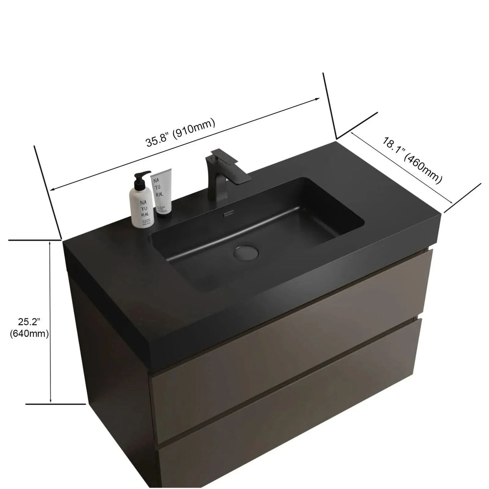 Bathroom Vanity Engineered Stone Basin & Large Storage Wall Mounted Media 3
