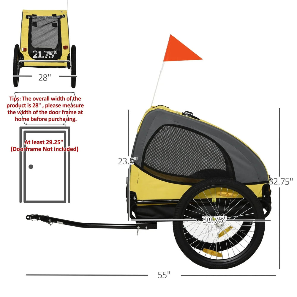 Dog Bike Trailer Steel Frame & Hitch Coupler For Medium Dogs Yellow Media 3
