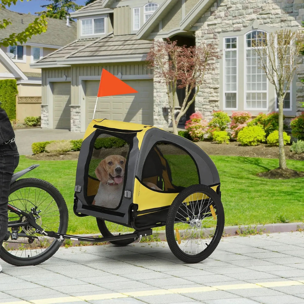 Dog Bike Trailer Steel Frame & Hitch Coupler For Medium Dogs Yellow Media 2