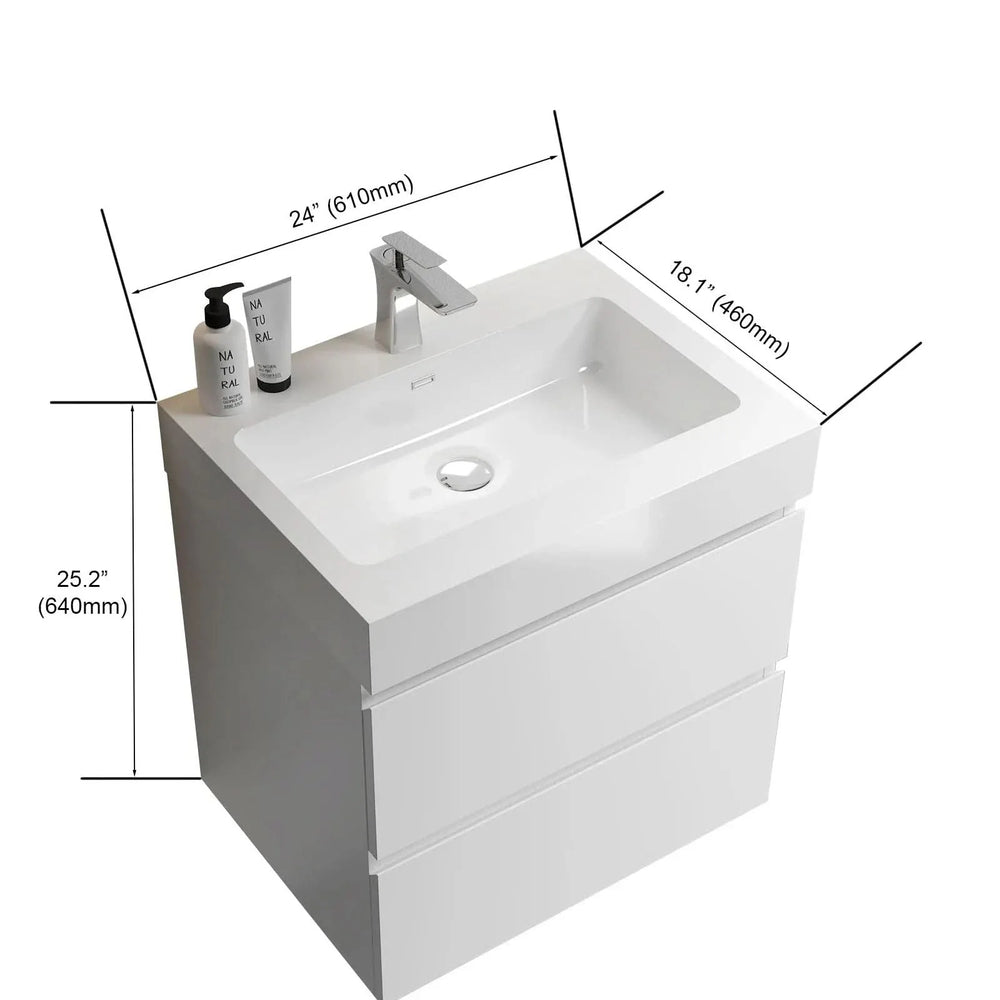 Solid Surface Basin 24 Inch Long Integrated White Modern Bathroom Sink Media 3