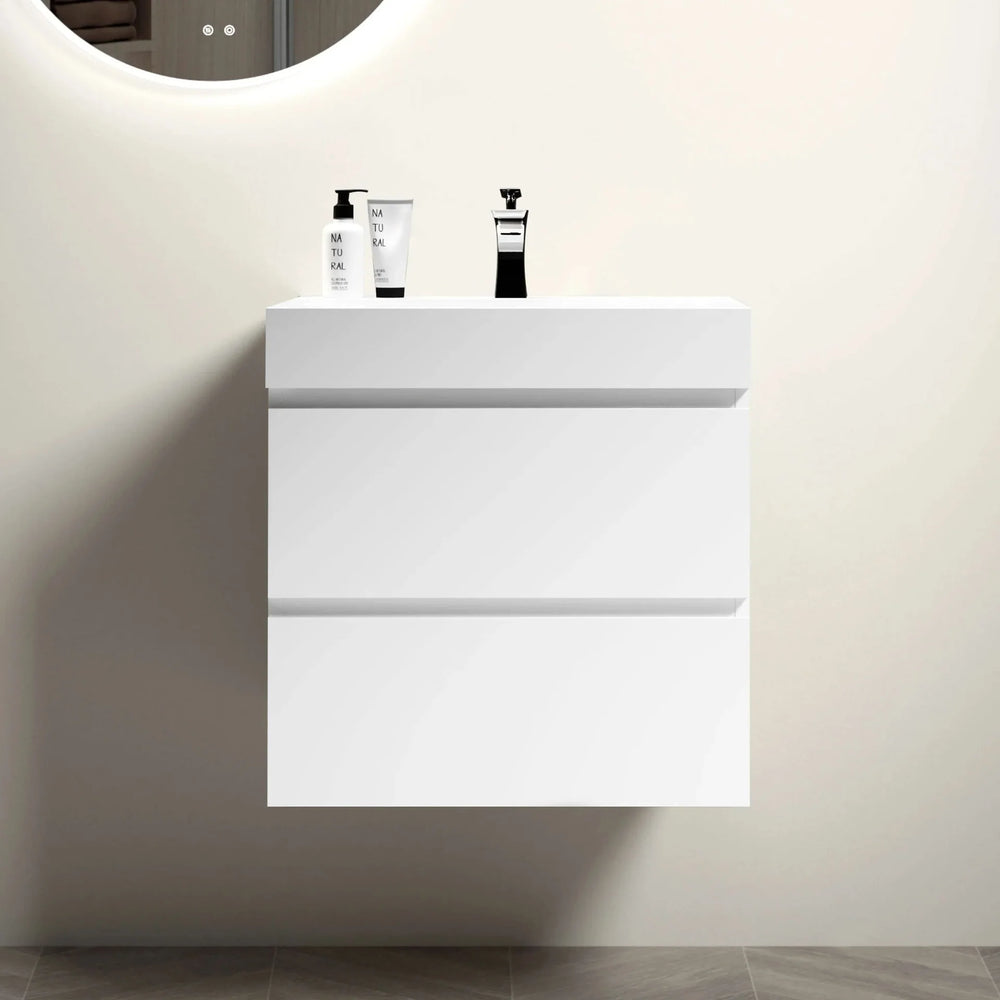 Solid Surface Basin 24 Inch Long Integrated White Modern Bathroom Sink Media 4