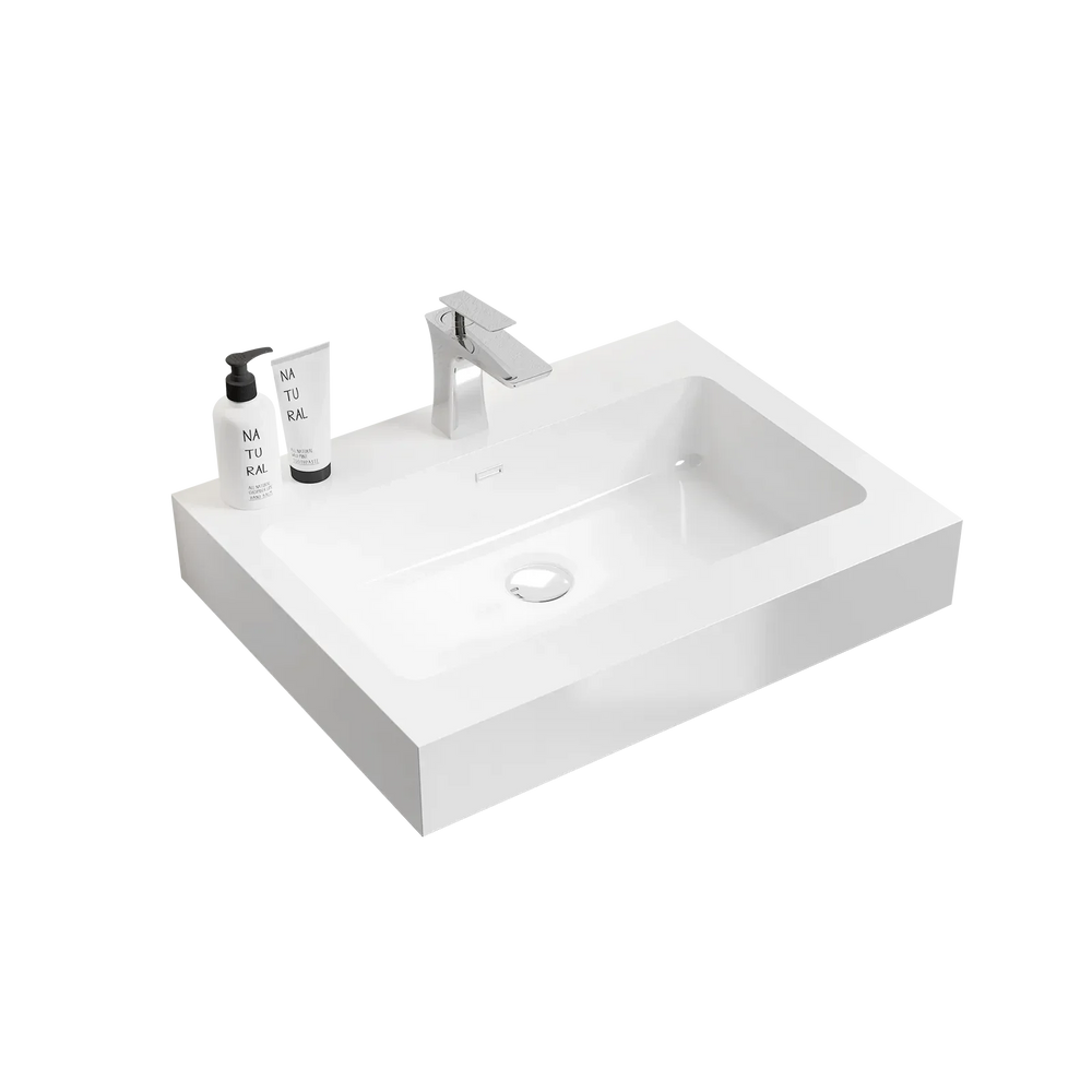 Solid Surface Basin 24 Inch Long Integrated White Modern Bathroom Sink Media 1