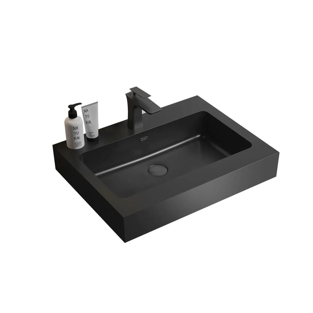 Quartz Basin Integrated Sink Matte Black No Drain & Faucet Modern Media 1