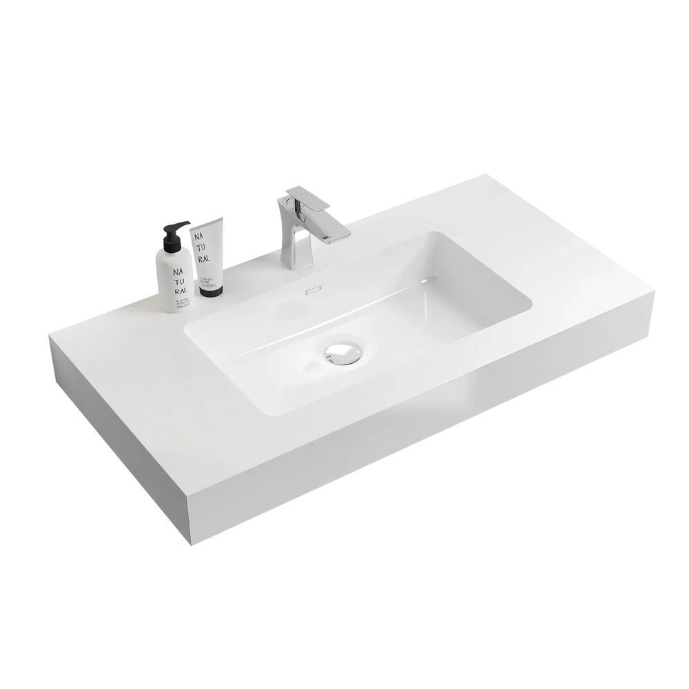 Solid Surface Basin Integrated White Vanity Top Without Drain And Faucet Media 1
