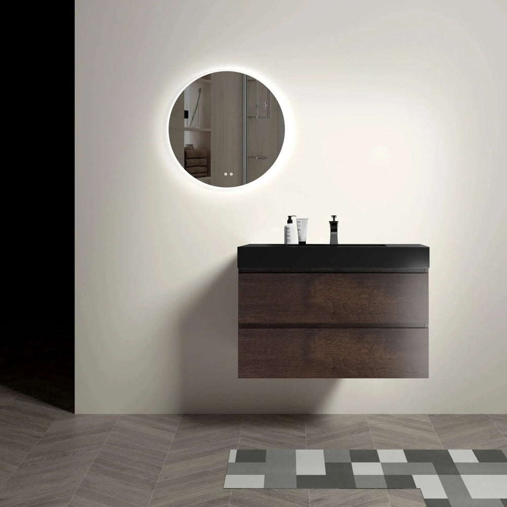 Quartz Bathroom Sink Integrated Basin Matte Black For Modern Bathrooms Media 5