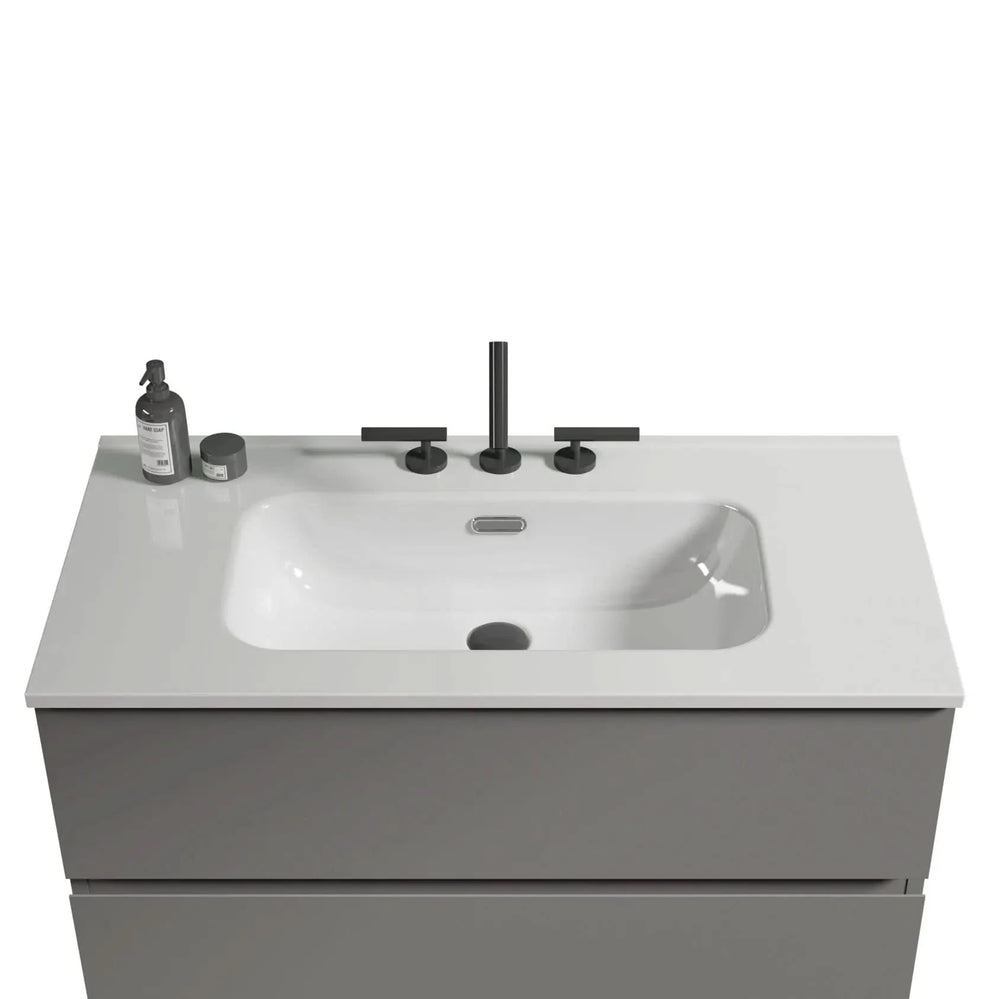 Ceramic Basin Integrated White Bathroom Sink 35.8 In Long Drain Not Included Media 3