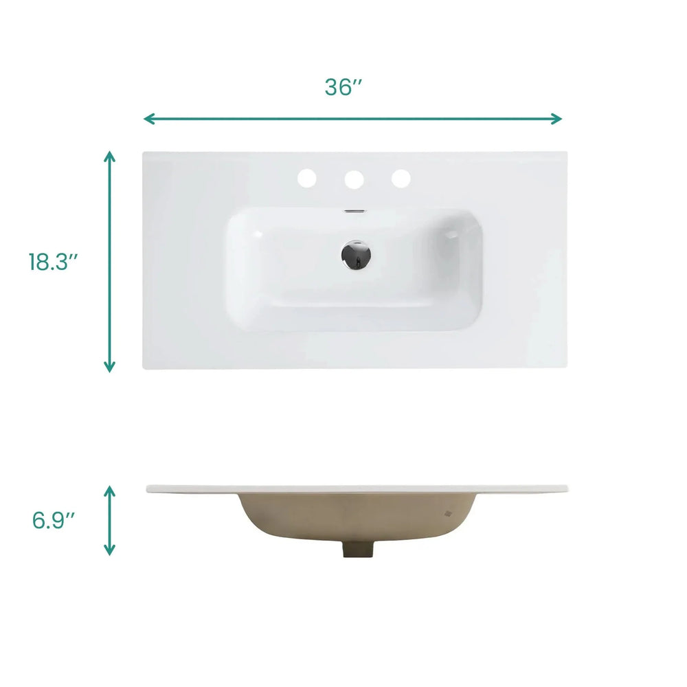 Ceramic Basin Integrated White Bathroom Sink 35.8 In Long Drain Not Included Media 5
