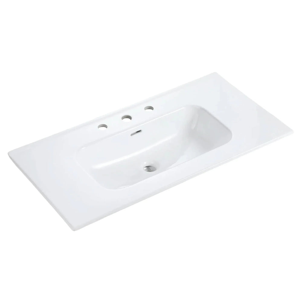 Ceramic Basin Integrated White Bathroom Sink 35.8 In Long Drain Not Included Media 1