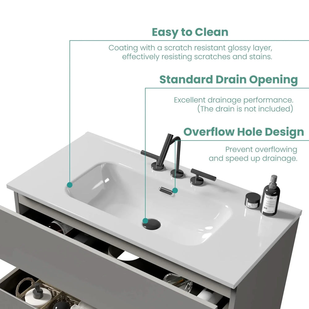 Ceramic Basin Integrated White Bathroom Sink 35.8 In Long Drain Not Included Media 4