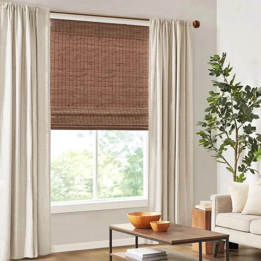 Bamboo Roman Shade Light Filtering 64-Inch Window Covering For Living Room Media 3