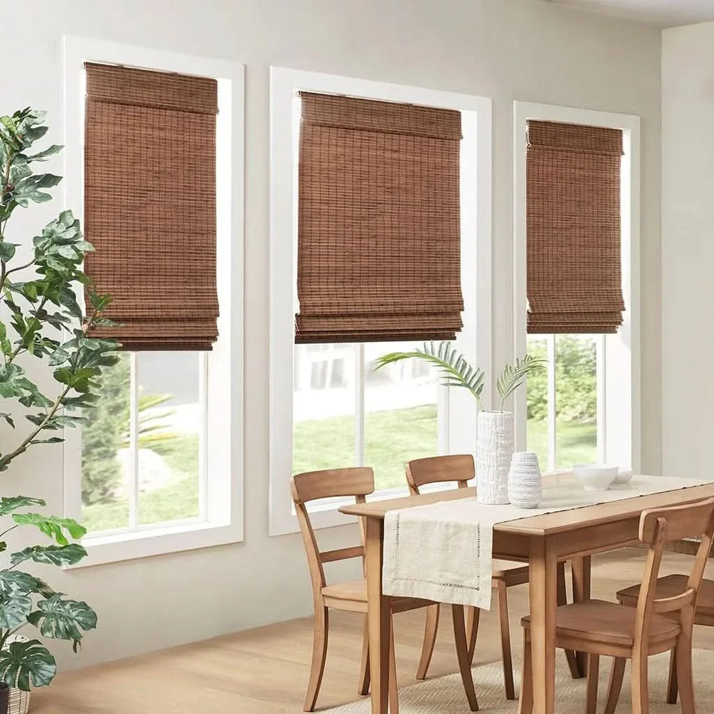 Bamboo Roman Shade Light Filtering 64-Inch Window Covering For Living Room Media 1