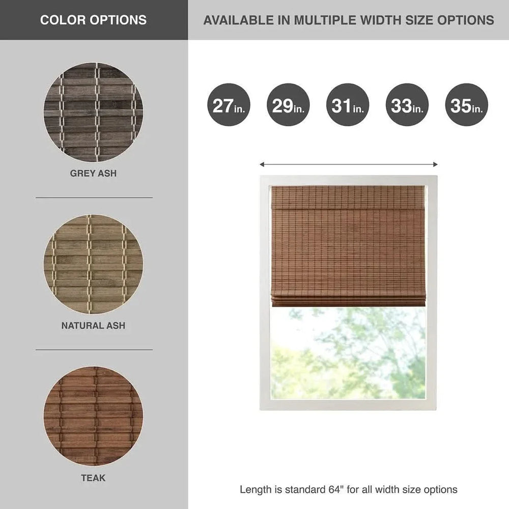 Bamboo Roman Shade Light Filtering 64-Inch Window Covering For Living Room Media 16