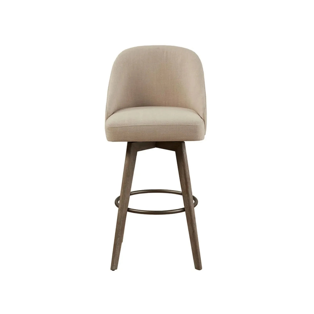 Bar Stool with Swivel Seat in Sand Polyester and Reclaimed Grey Wood - DTY Store