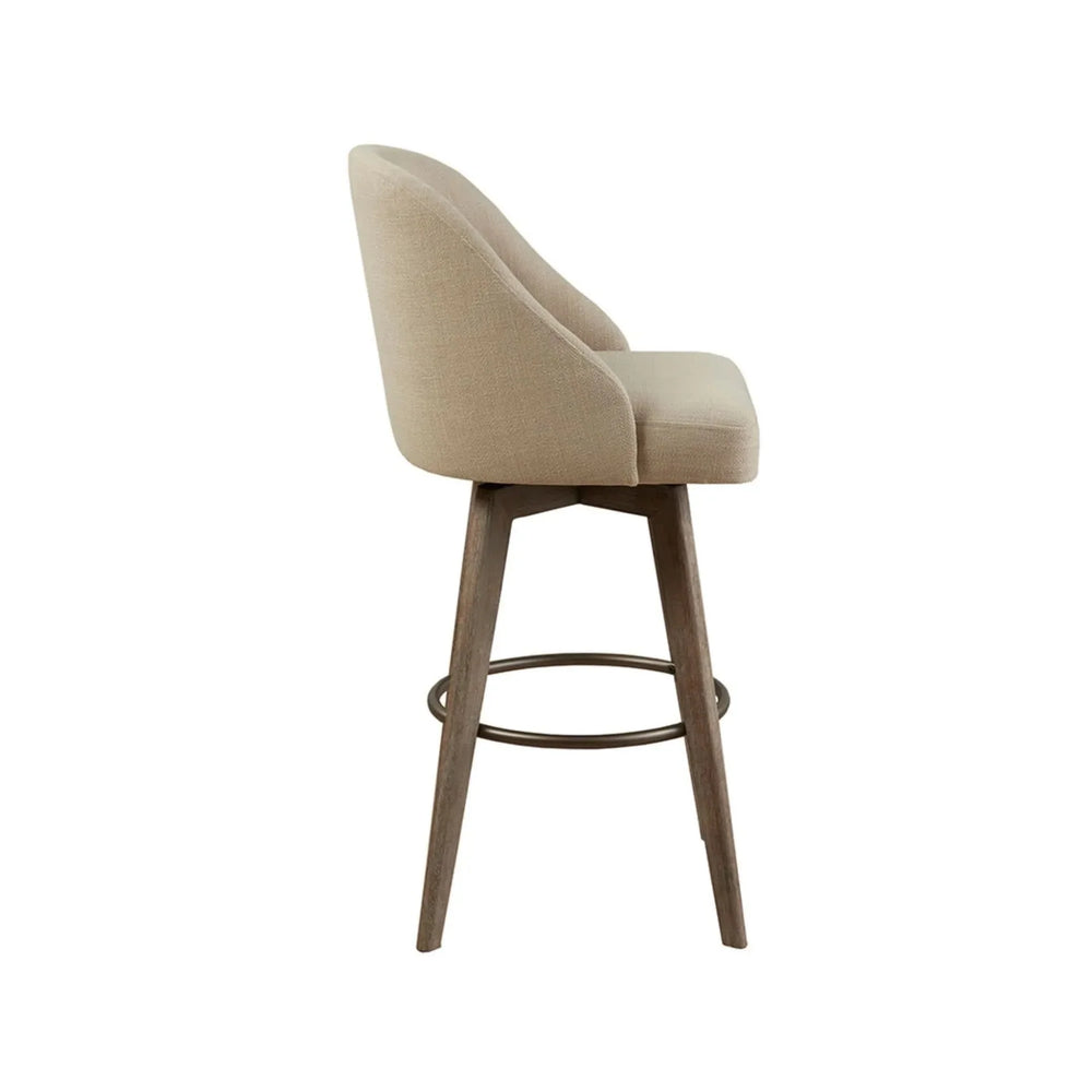 Bar Stool Sand Polyester Upholstery Swivel Seat And Reclaimed Grey Wood Media 7