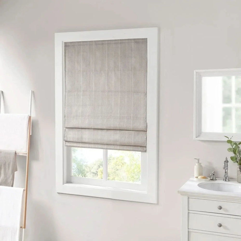 Roman Shade Basketweave Polyester Cordless Room Darkening Window Treatment Media 13