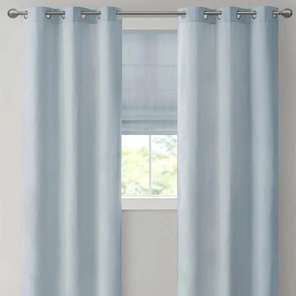 Basketweave Roman Shade Room Darkening Polyester Bright Blue Cordless Media 4