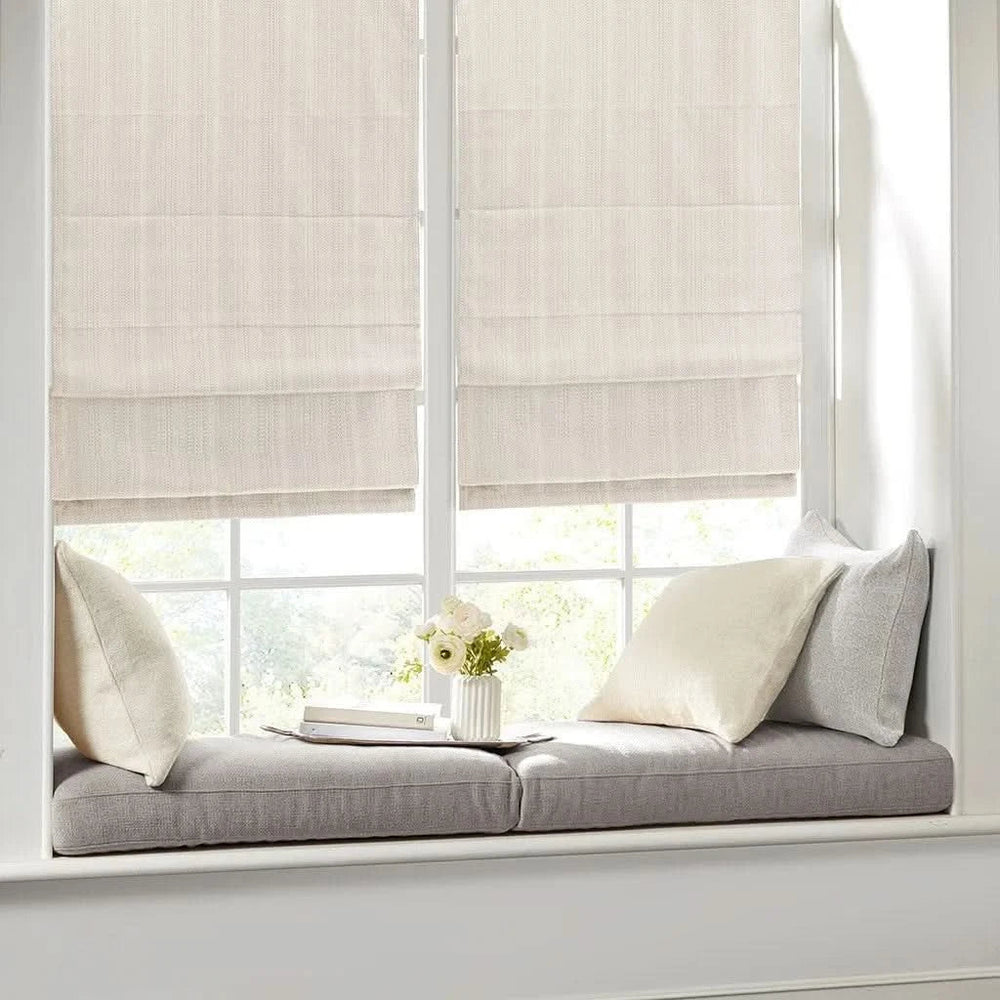 Room Darkening Roman Shade Polyester Cordless 64 Inch Long Window Covering Media 3