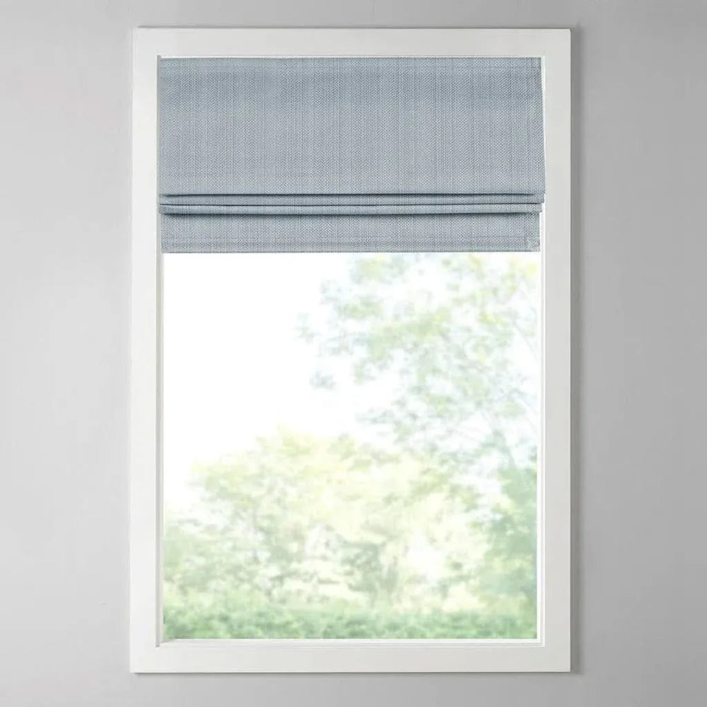 Roman Shade Basketweave Polyester Blue Room Darkening Cordless Decor Media 10