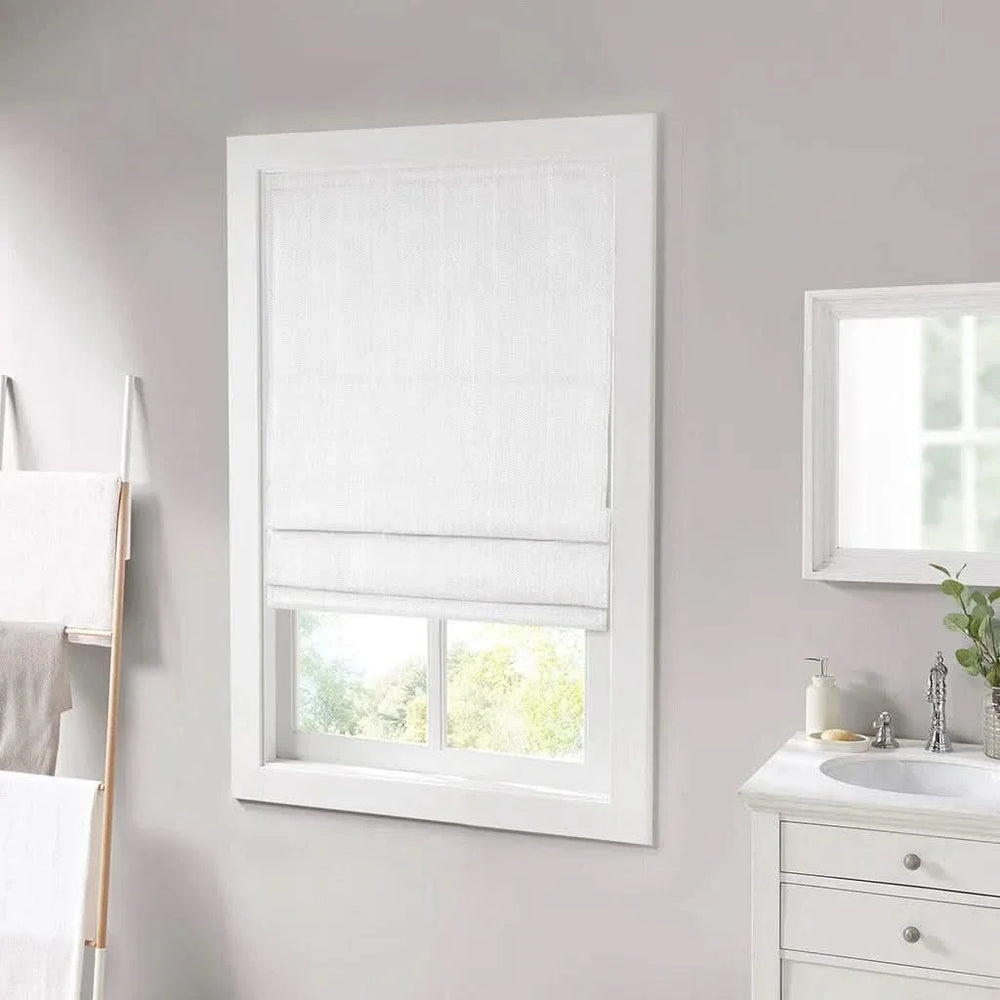 Roman Shade Polyester Basketweave Cordless Room Darkening Window Treatment Media 16
