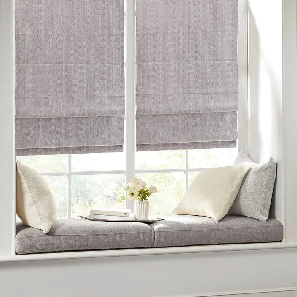 Room Darkening Cordless Roman Shade Grey Polyester Basketweave Casual Media 20
