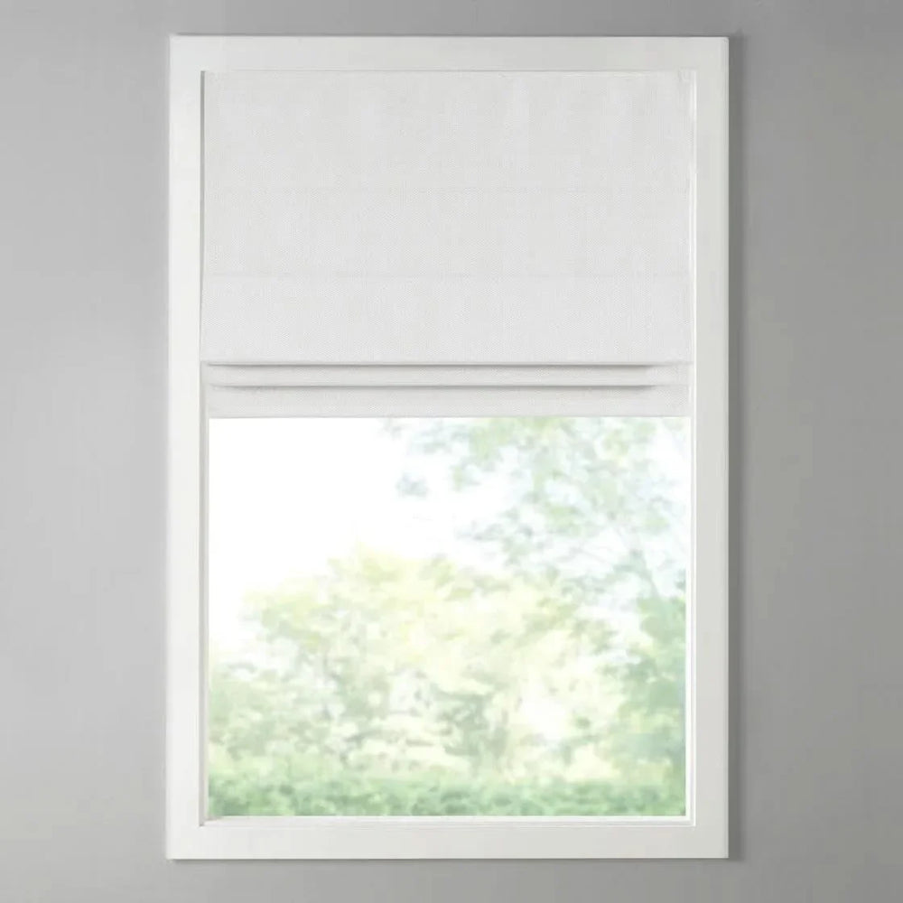 Room Darkening Roman Shade Polyester White Window Shade Basketweave Media 4