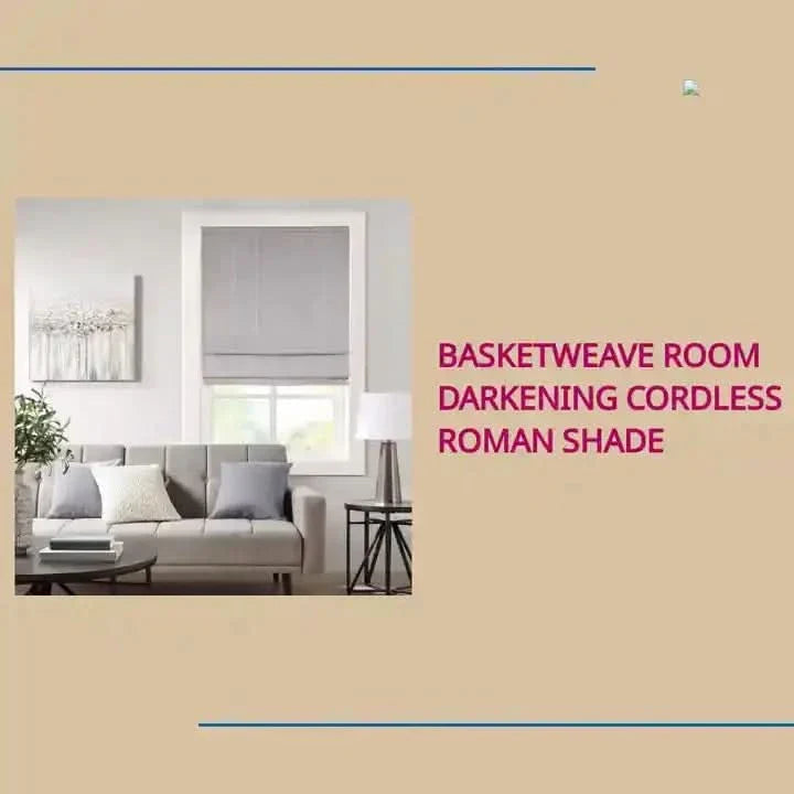 Room Darkening Roman Shade Cordless Basketweave Polyester Casual Window Shade Media 4