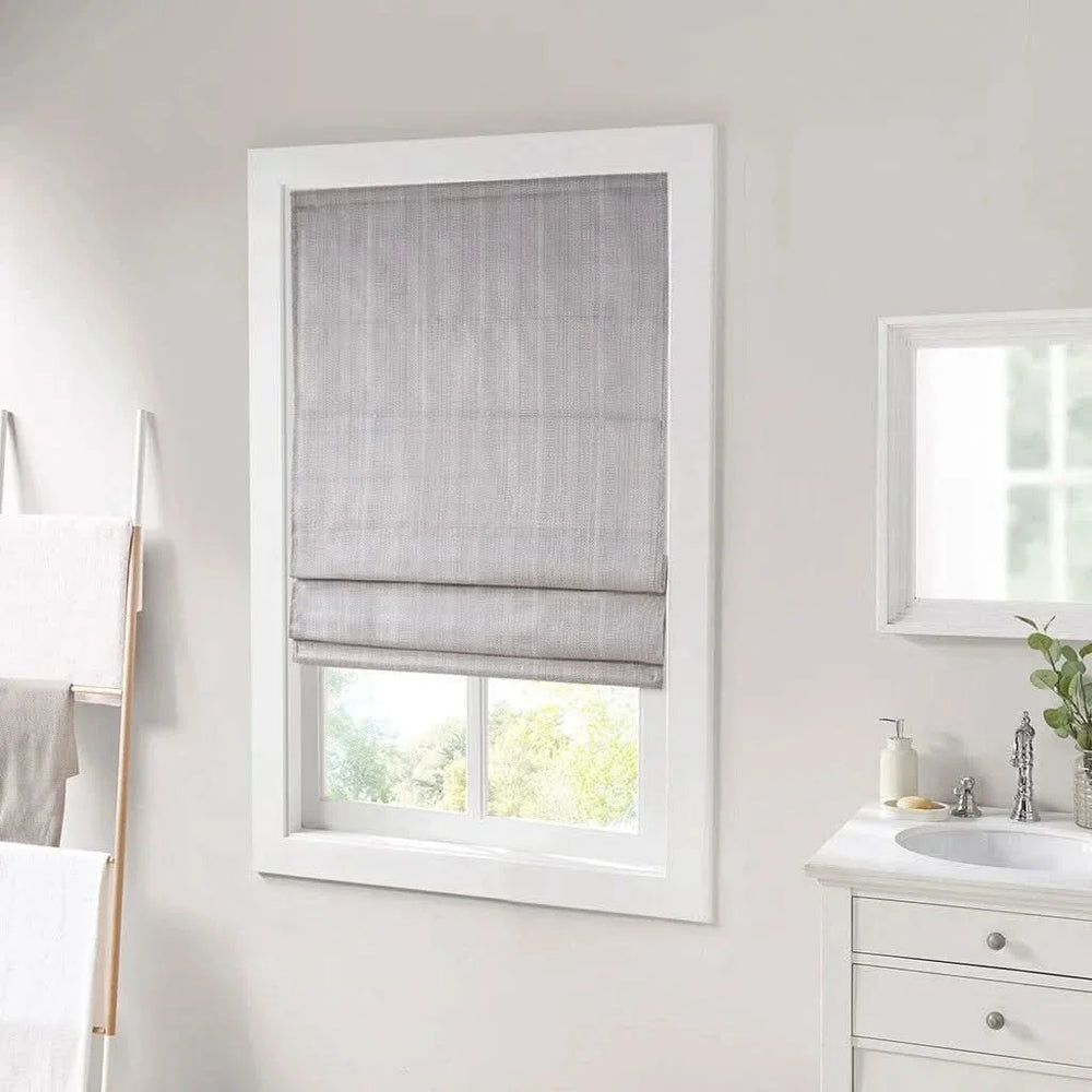 Room Darkening Cordless Roman Shade Grey Polyester Basketweave Casual Media 4