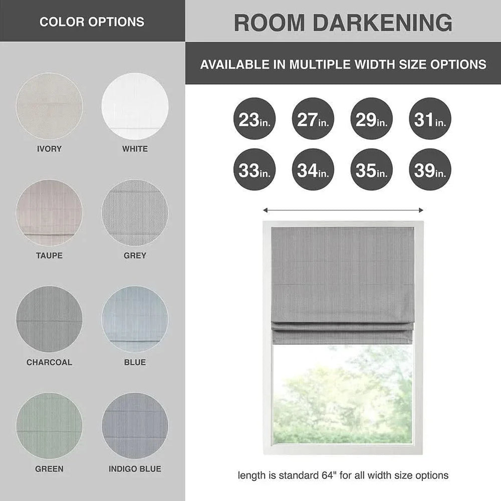 Roman Shade Basketweave Polyester Room Darkening Cordless Window Treatment Media 4